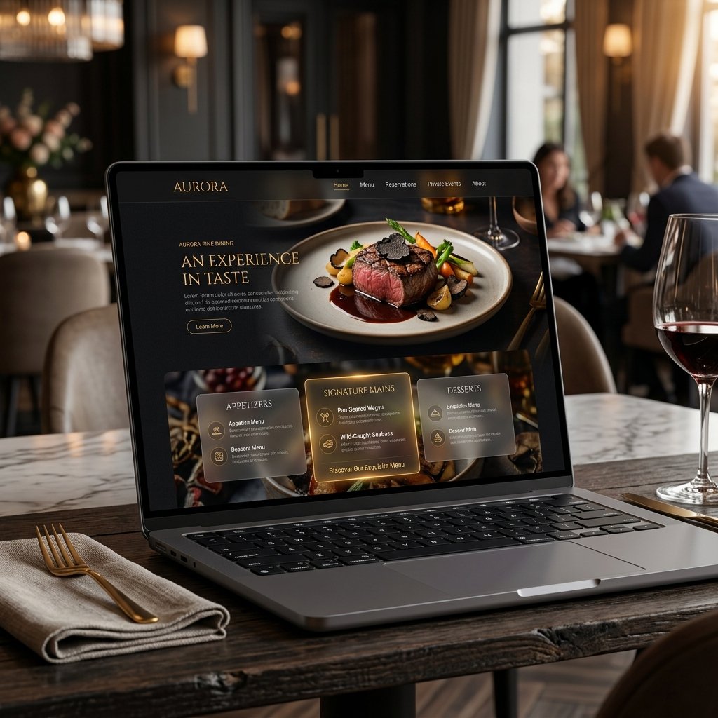 Elegant restaurant website design with dark theme